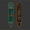 Water Vessels Modern Cargo Ship With Green Red Hull Yellow Crane And Rusty Barge