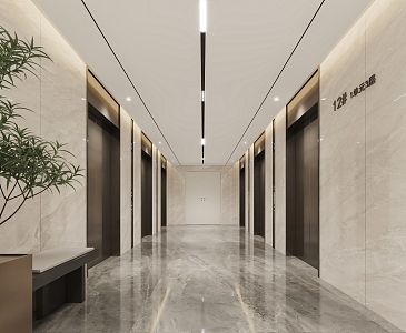 Modern elevator hall residential elevator hall 3d model