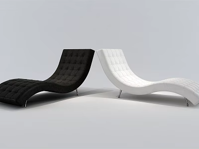 Modern Black And White Lounge Chairs With Curved Silhouette And Metal Legs 3d model