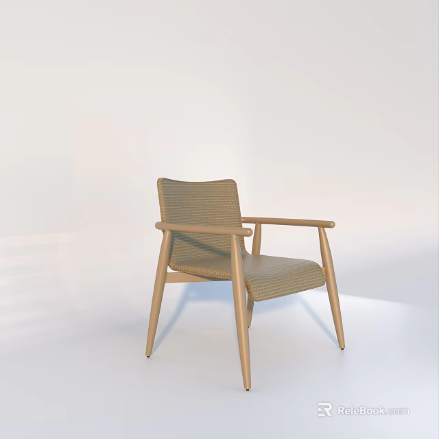 Modern Outdoor Chair With Wooden Frame Woven Seat And Armrest For Patio Use 3d model 