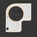 Modern Circular Water Pool Design With White Platform Small Plant Lamp Post And Figure