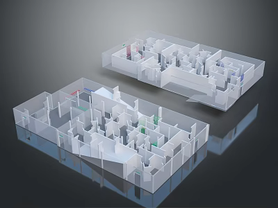 Transparent Building Models With Room Layouts And Colored Markers For Office Or Residential 3d model