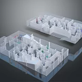 Transparent Building Models With Room Layouts And Colored Markers For Office Or Residential