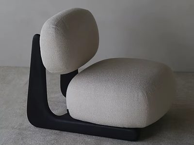 Modern Single Seater Sofa With Beige Fabric And Black Curved Frame Design 3d model