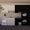 Modern Minimalist Laundry Room With Washing Machine Dryer Sink And Cabinets