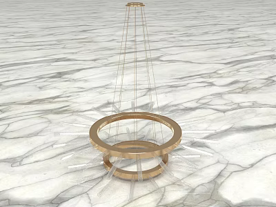 Elegant Modern Gold Circular Chandelier Hanging With Metal Rings Over Marble Floor 3d model