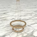 Elegant Modern Gold Circular Chandelier Hanging With Metal Rings Over Marble Floor