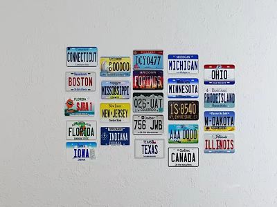 Public Facility Wall Featuring Various Regional License Plates From US States And Canada 3d model