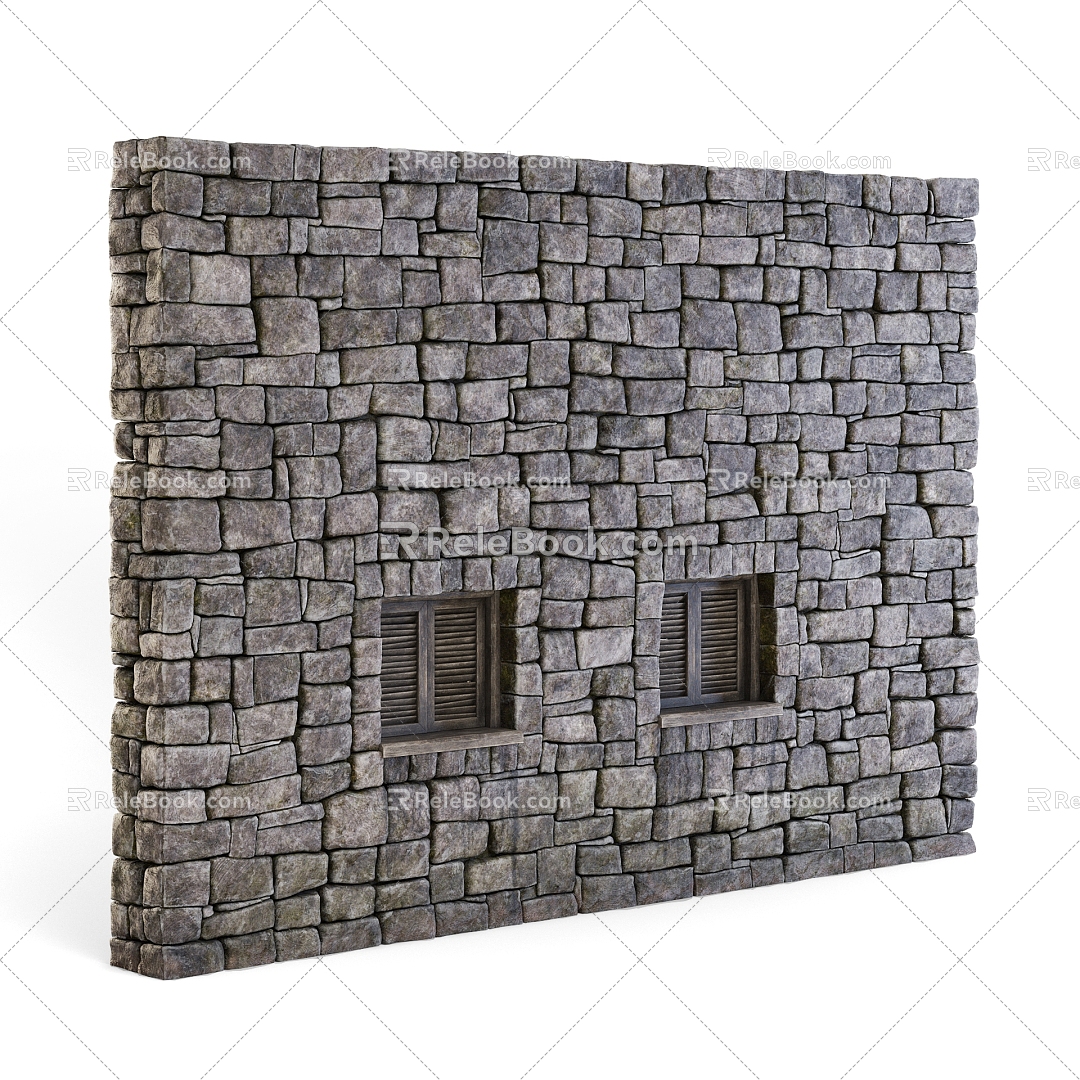 Brick wall wall wall retro wall brick stone wall window 3d model