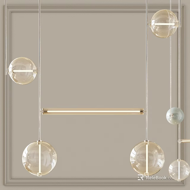 Modern Glass Globe Chandelier With Brass Frame And Multiple Hanging Spherical Shades 3d model 