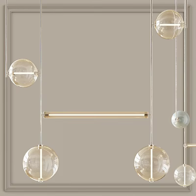 Modern Glass Globe Chandelier With Brass Frame And Multiple Hanging Spherical Shades 3d model