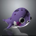 Cartoon Seal Toy With Purple Body Black Spots Big Eyes And Pink Cheeks