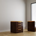 Dark Wood Bedside Tables With Light Patterned Top In Room Corner Near Window 3d model