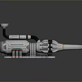 Future Tech Metallic Weapon With Cylindrical Body Advanced Energy Cells And Reflective Base