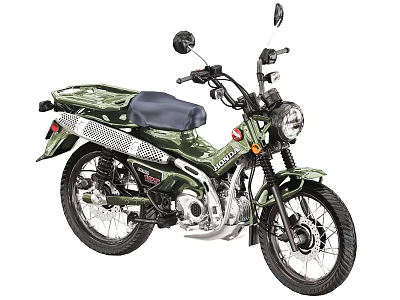 Military Green Motorcycle With Black Seat Headlight And Rearview Mirrors 3d model