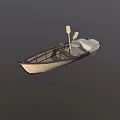 Vintage Wooden Boat With Oars And Cloth On Calm Water Surface