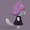 Cartoon Character With Pink Horns Cat Ears Purple Hair Red Bow And Black Dress