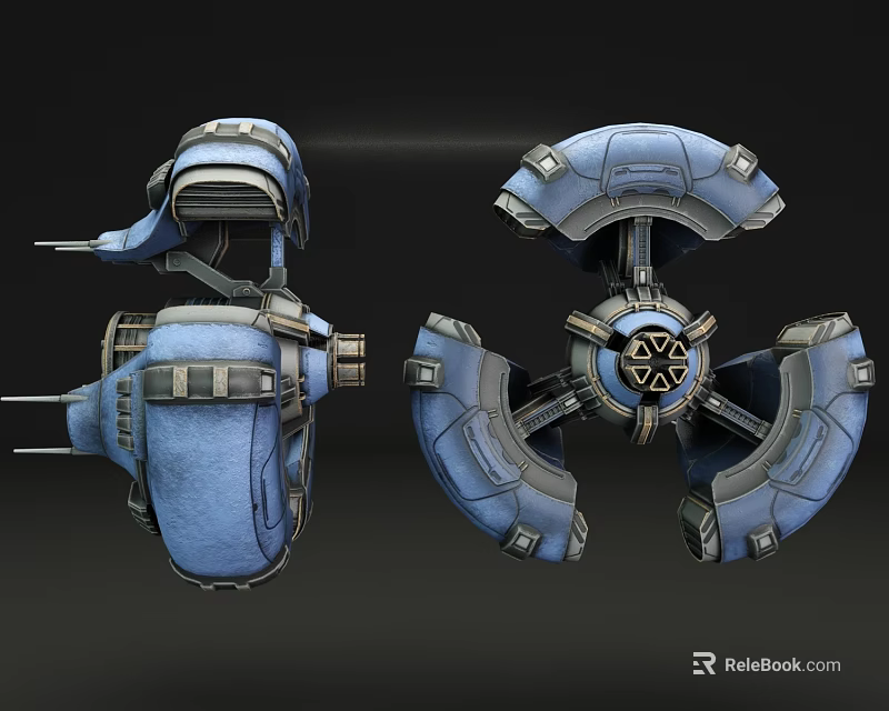 Two Blue Futuristic Mechanical Devices With Circular Structure And Metallic Components 3d model 