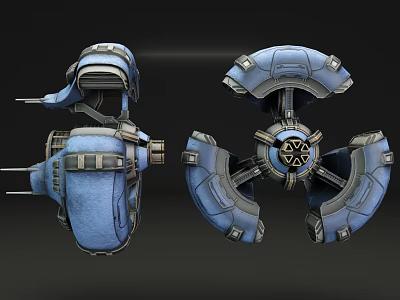 Two Blue Futuristic Mechanical Devices With Circular Structure And Metallic Components 3d model