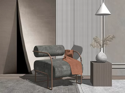 Gray Single Sofa With Metal Frame And Orange Throw In Modern Living Space 3d model
