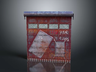Vintage Rusty Red Entrance Gate With White Graffiti Numbers And Grid Panels 3d model