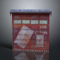Vintage Rusty Red Entrance Gate With White Graffiti Numbers And Grid Panels