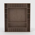 Modern Brown Wooden Storage Cabinet Shelf With Vertical Stripes And Multiple Compartments