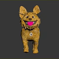 Plush Yellow Dog Toy With Upright Ears Curly Tail Pink Tongue And Pendant On Black