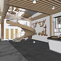 Traditional Interior Featuring Wooden Structure Striped Rooftop Lanterns And Decorative Furniture