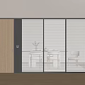 Modern Partition with Wooden Door and Glass Panels with Blinds for Office or Home Interior
