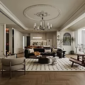 Elegant French Style Open Living And Dining Room Interior With Exquisite Decor And Cozy Furniture