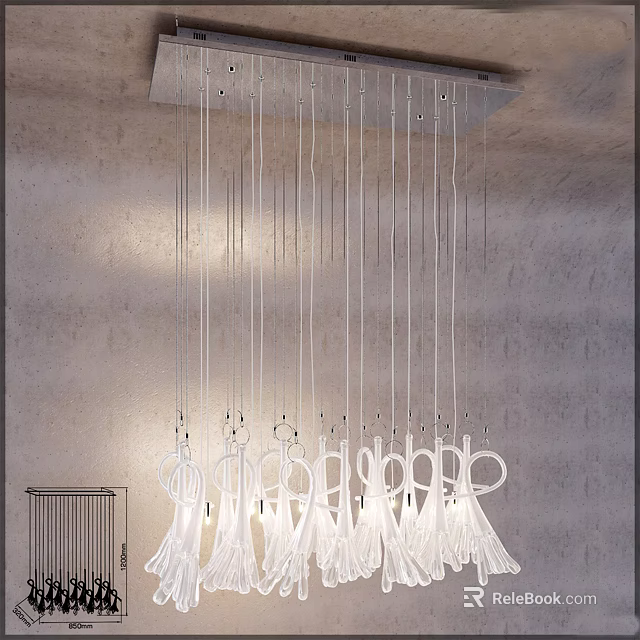 Unique Abstract Pendant Light with Soft Hanging Design Over Concrete Wall 3d model