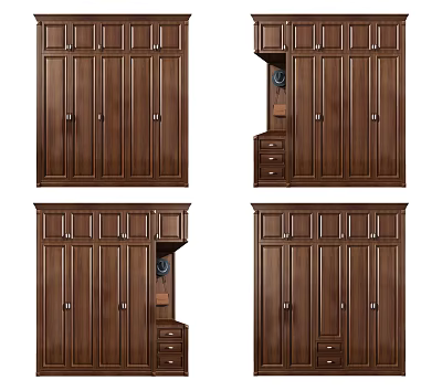 Classic Wooden Wardrobe Design With Cabinet Doors Drawers And Top Storage 3d model