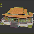Chinese Ancient Architecture With Yellow Tiled Roof Red Pillars And Symmetrical Structure