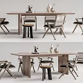 Modern Wooden Dining Table Set With Chairs And Stool For Home Interior 3d model