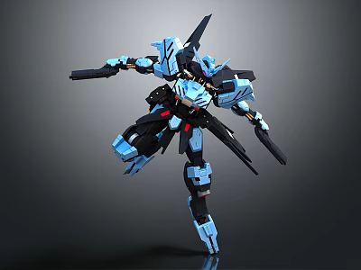 Blue And Black Mecha Robot With Mechanical Structure And Weapons In Dynamic Pose 3d model