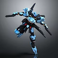 Blue And Black Mecha Robot With Mechanical Structure And Weapons In Dynamic Pose 3d model