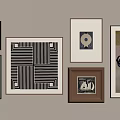 Abstract Paintings Wall Display With Multiple Frames And Diverse Art Styles 3d model