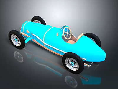 Blue Vintage Race Car With Open Top Streamlined Body And Spoked Wheels 3d model