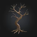 Artistic Stone And Wood Tree Sculpture With Curved Trunk And Bare Branches