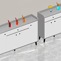Two White Shoe Cabinets With Drawers Doors And Decorative Bottles Vases On Top
