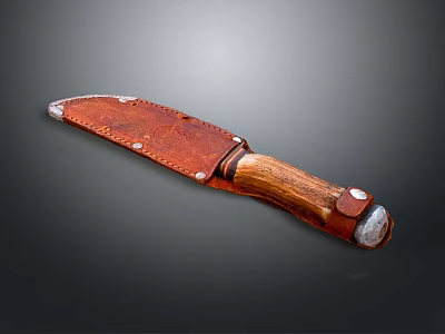 Durable Traditional Handcrafted Tactical Knife With Wooden Handle And Leather Sheath 3d model