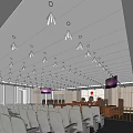 Courtroom Interior With Seats Judge Bench Lighting Fixtures And TV Screens