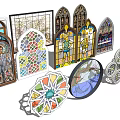 Artistic Stained Glass Windows Featuring Colorful Patterns And Various Shapes