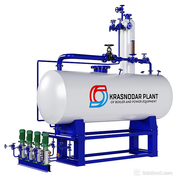 Krasnodar Plant Boiler Power Equipment Industrial Tank With Pipes And Valves 3d model 