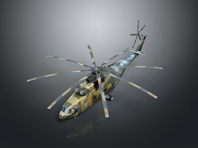 Realistic Military Helicopter Model With Camouflage Paint And Twin Rotors Structure 3d model