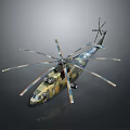 Realistic Military Helicopter Model With Camouflage Paint And Twin Rotors Structure