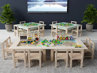 Modern Children's Desk and Chair Children's Desk and Chair Combination 3d model