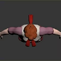 3D Character Model With Red Hair Pink Shirt White Apron Brown Pants And Red Boots