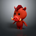 Cute 3D Cartoon Red Pig Character With Black Eyes And Yellow Tusks
